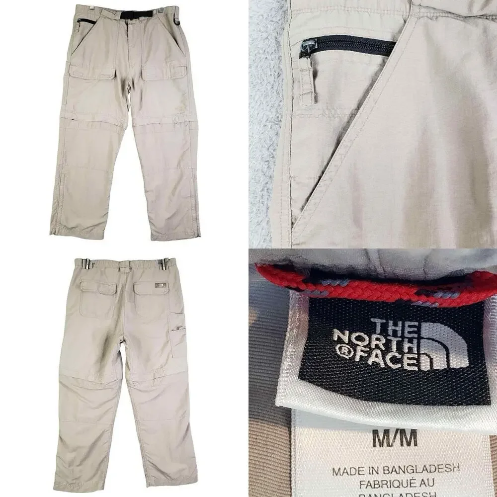 The North Face Mens Pants Medium M Khaki Convertible Zip Off Cargo Belted Nylon